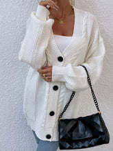 Cable-Knit Button Down Ribbed Trim Cardigan - Shah S. Sahota